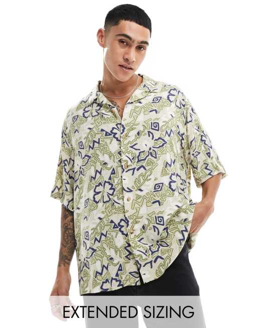 FhyzicsShops DESIGN boxy oversized camp collar shirt in vintage Hawaiian print