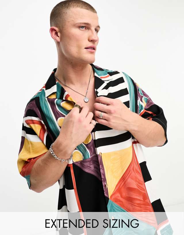 ASOS DESIGN boxy oversized camp collar shirt in vintage inspired print