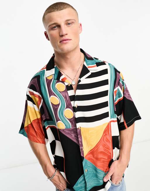 ASOS DESIGN boxy oversized camp collar shirt in vintage inspired print