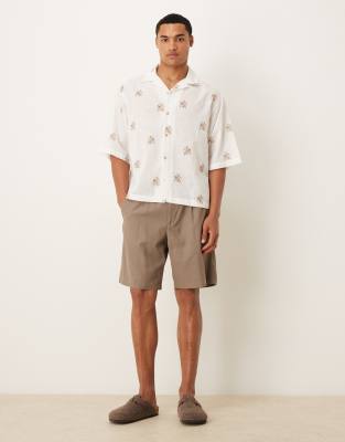 Asos Design Boxy Oversized Camp Collar Shirt With Half Sleeve In Multi