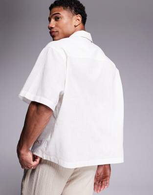 Asos Design Boxy Oversized Camp Collar Shirt With Placement Print