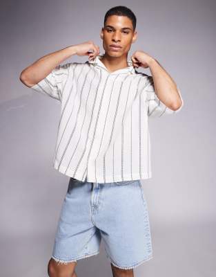 Asos Design Boxy Oversized Camp Collar Textured Shirt