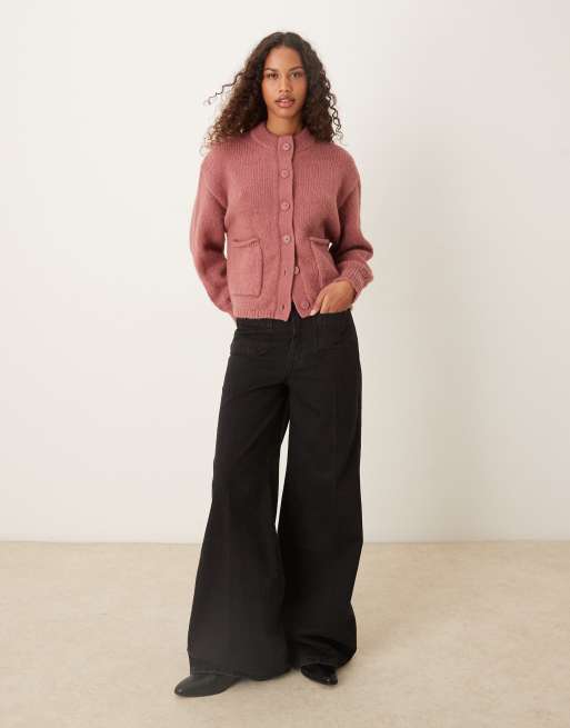 ASOS DESIGN - Boxy oversized cardigan med lommedetalje i støvet pink, 3 af 4