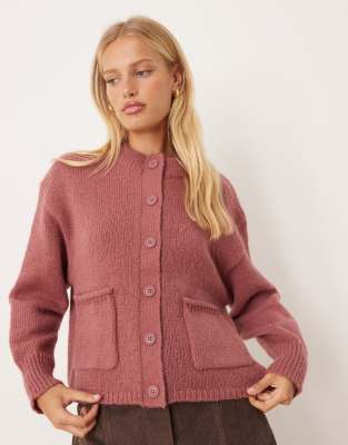Asos Design Boxy Oversized Cardigan With Pocket Detail In Pink