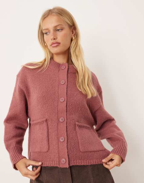 ASOS DESIGN boxy oversized cardigan with pocket detail in dusty pink - view 1