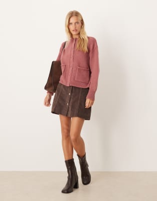 Asos Design Boxy Oversized Cardigan With Pocket Detail In Pink