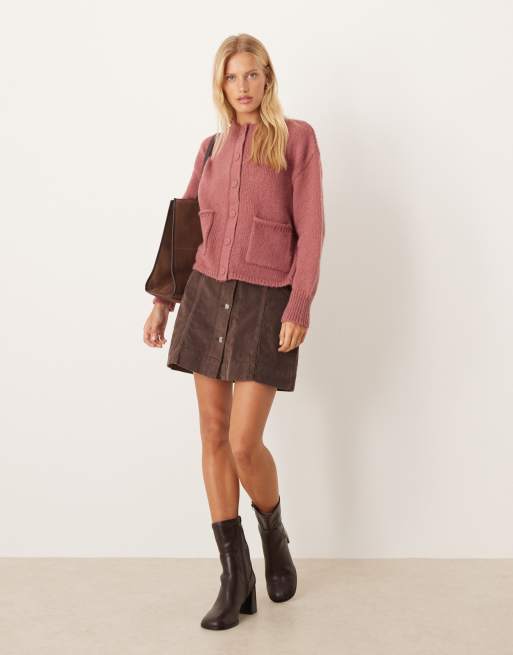 ASOS DESIGN boxy oversized cardigan with pocket detail in dusty pink