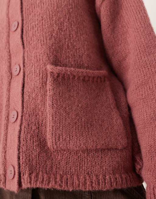 ASOS DESIGN boxy oversized cardigan with pocket detail in dusty pink