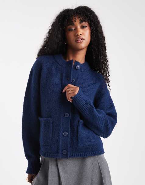 ASOS DESIGN boxy oversized cardigan with pocket detail in navy - view 1