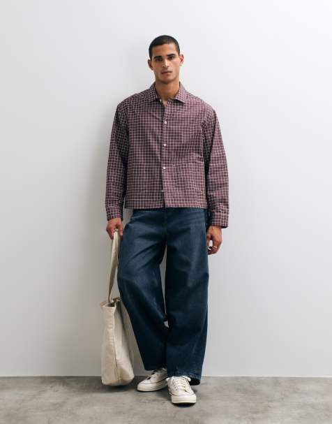 ASOS DESIGN boxy oversized check shirt in berry - view 1