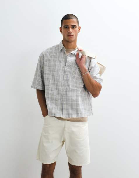 ASOS DESIGN boxy oversized check shirt in cream