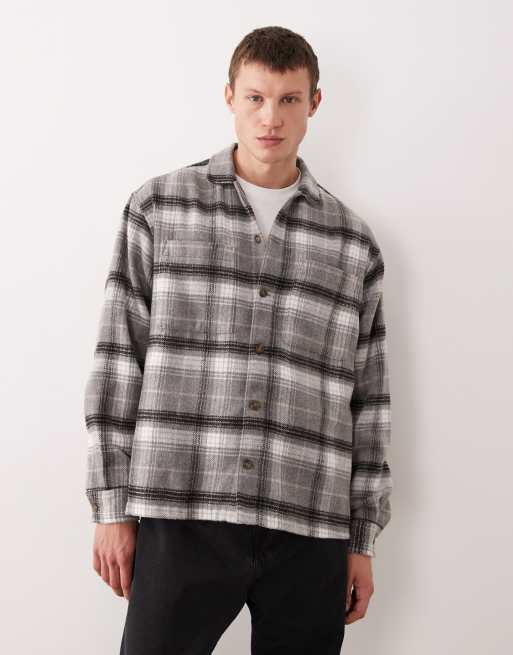 ASOS DESIGN boxy oversized check shirt in grey