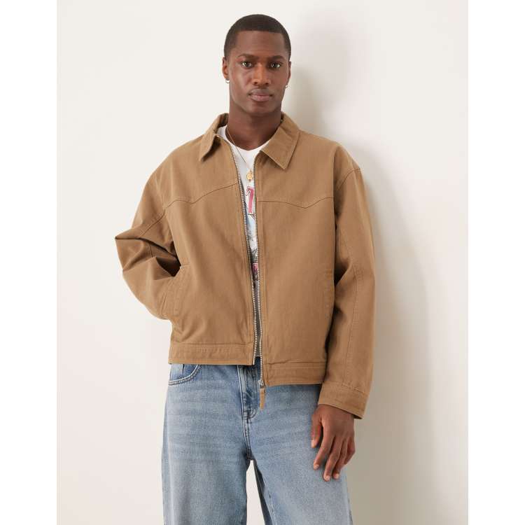 ASOS DESIGN boxy oversized coach jacket in tan | ASOS