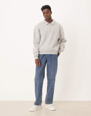 Asos Design Boxy Oversized Collared Sweatshirt With Zip In Gray
