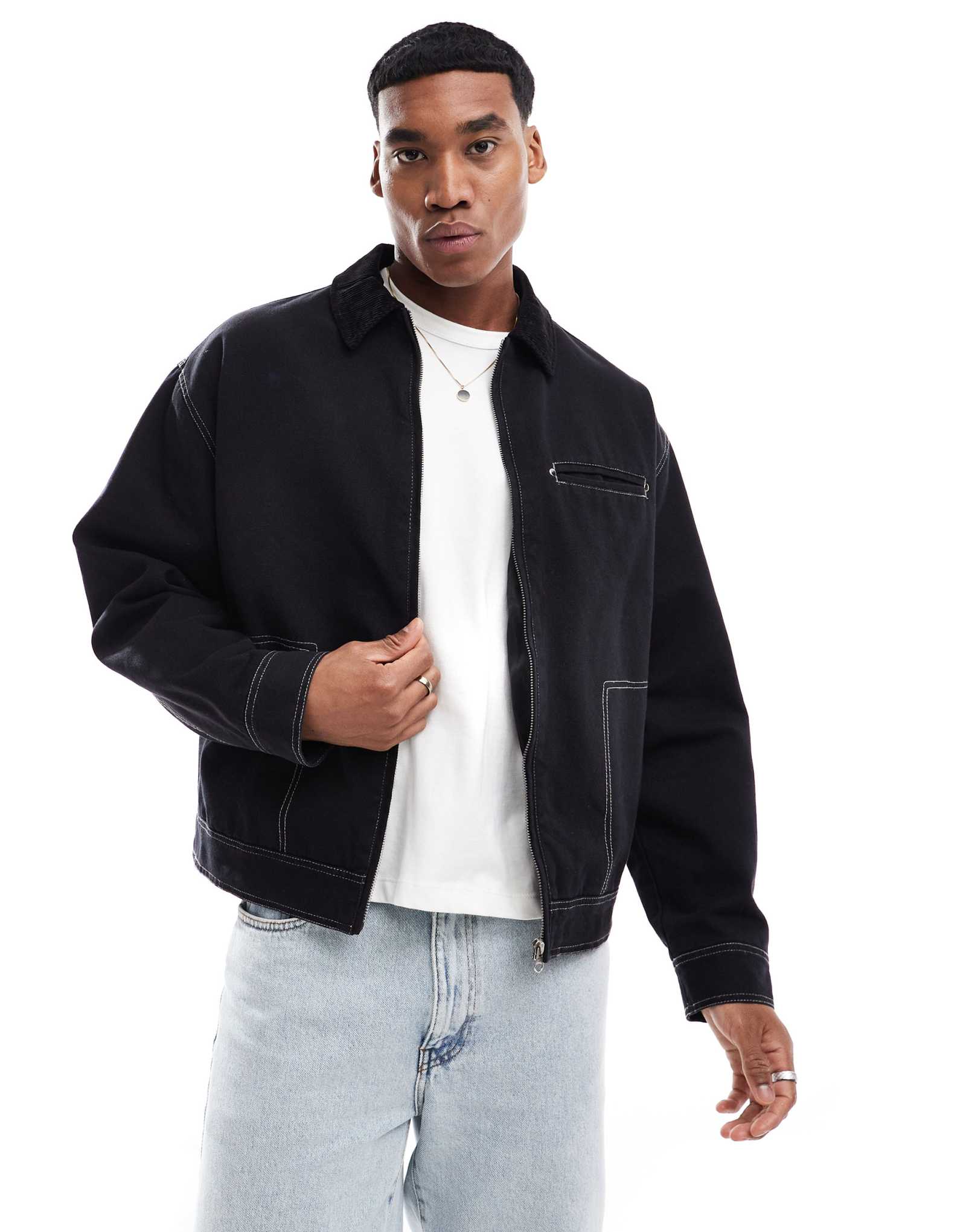 ДИЗАЙНЕРСКАЯ куртка harrington с объемным шнуровым воротником harrington от ASOS и контрастной строчкой черного цвета