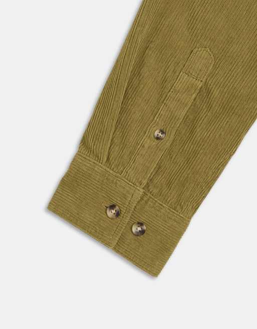 ASOS DESIGN boxy oversized cord rugby shirt in khaki, 9 of 9