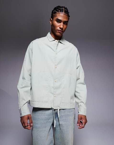 ASOS DESIGN boxy oversized cord shirt in sage green - view 1