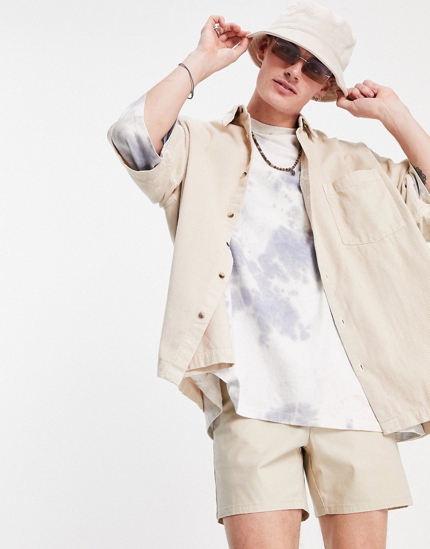 ASOS DESIGN boxy oversized cord shirt in stone-Neutral