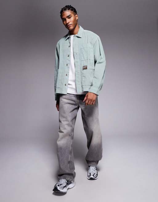 ASOS DESIGN boxy oversized cord shirt with badge detail in green, 2 of 5