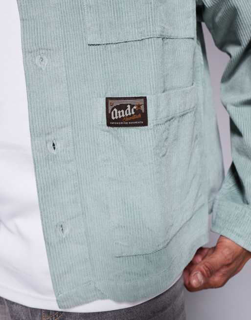 ASOS DESIGN boxy oversized cord shirt with badge detail in green, 5 of 5