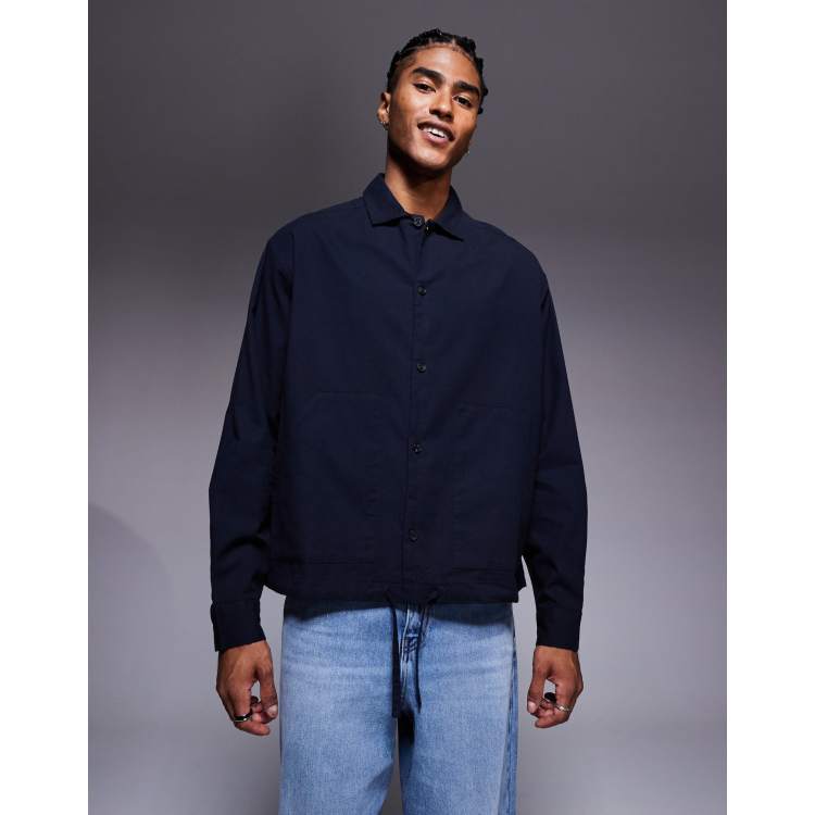 ASOS DESIGN boxy oversized corduroy shirt in navy | ASOS