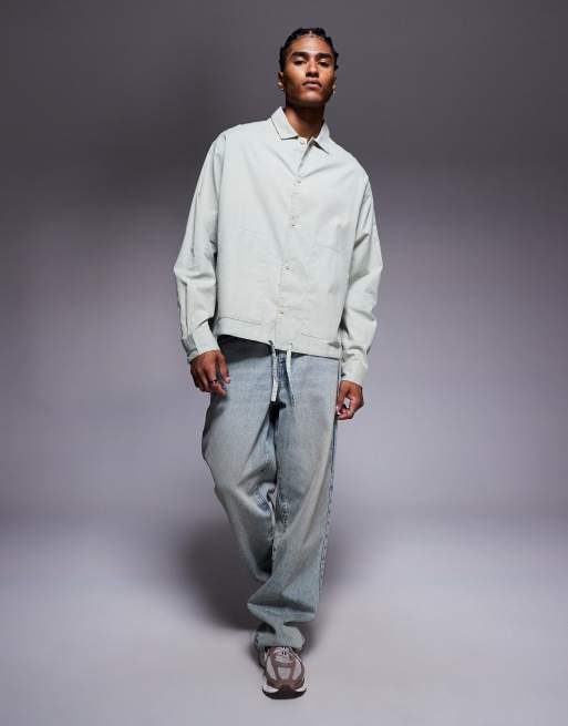ASOS DESIGN boxy oversized corduroy shirt in sage green