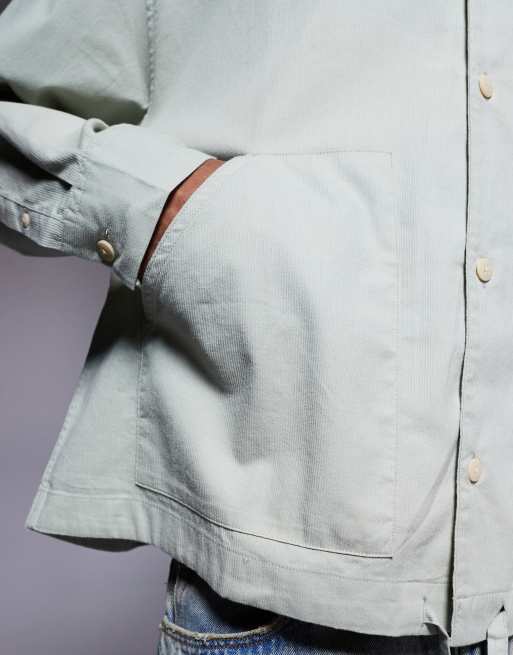 ASOS DESIGN boxy oversized corduroy shirt in sage green