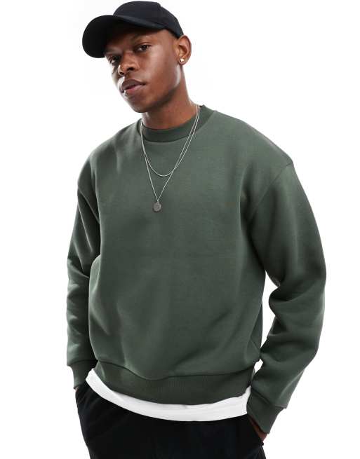 ASOS DESIGN boxy oversized crew neck sweatshirt in dark green