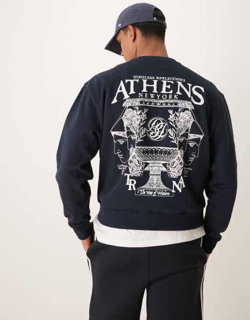 ASOS DESIGN boxy oversized crew sweat with city print in navy