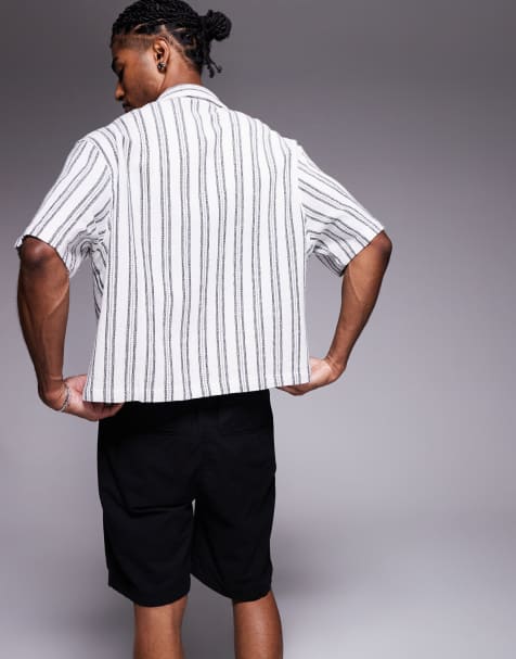 ASOS DESIGN boxy oversized crochet shirt in black and ecru - view 1