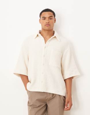 ASOS DESIGN boxy oversized crochet shirt in cream - view 1