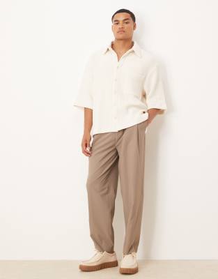 Asos Design Boxy Oversized Crochet Shirt In Neutral