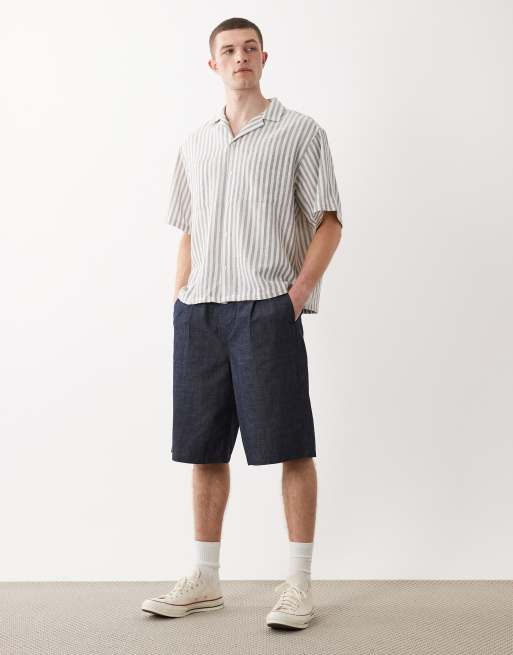 ASOS DESIGN boxy oversized crochet stripe shirt in beige, 2 of 5