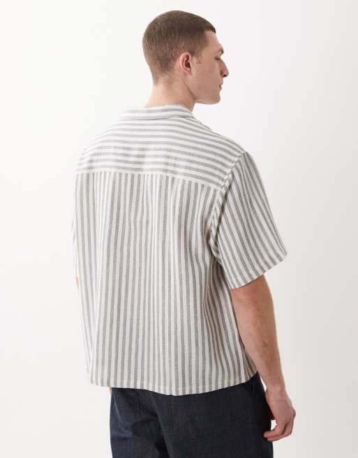 ASOS DESIGN boxy oversized crochet stripe shirt in beige, 5 of 5
