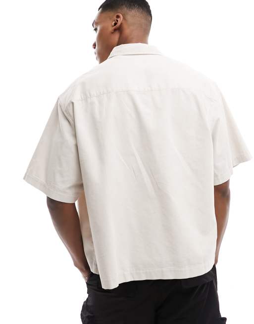 ASOS DESIGN boxy oversized cropped shirt in cord in light grey ASOS