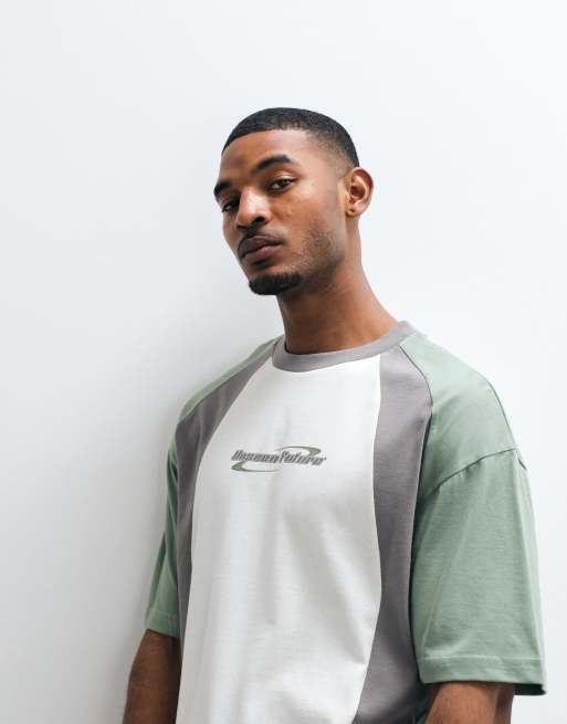 ASOS DESIGN boxy oversized cut and sew T-shirt with chest graphic in white, 3 of 5
