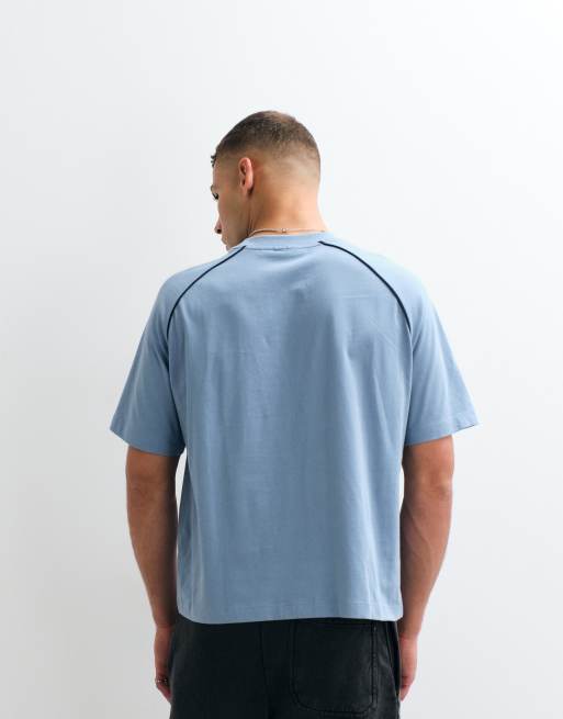 ASOS DESIGN boxy oversized cut and sew t-shirt with sports graphic in blue, 5 of 5