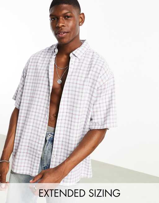 ASOS DESIGN - Boxy oversized dad overhemd met ruiten in paars