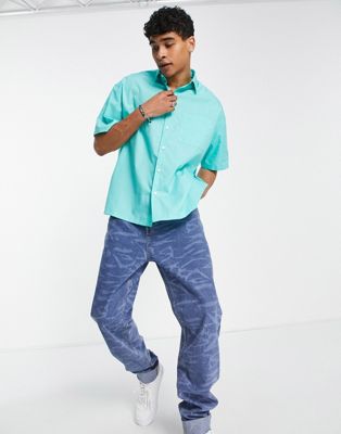 Asos Design Boxy Oversized Dad Shirt In Turquoise-blue