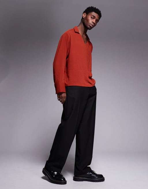 ASOS DESIGN boxy oversized deep camp collar shirt in red