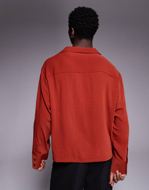 ASOS DESIGN boxy oversized deep camp collar shirt in red