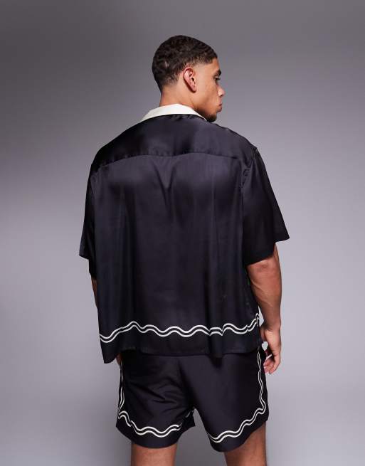 ASOS DESIGN boxy oversized deep revere shirt with fruit border print in black (part of a set), 4 of 4