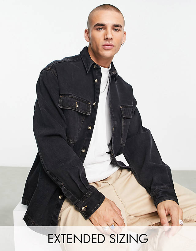 ASOS DESIGN - boxy oversized denim shirt in black with double pockets
