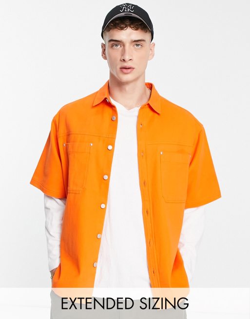 ASOS DESIGN boxy oversized denim shirt in bright orange | ASOS