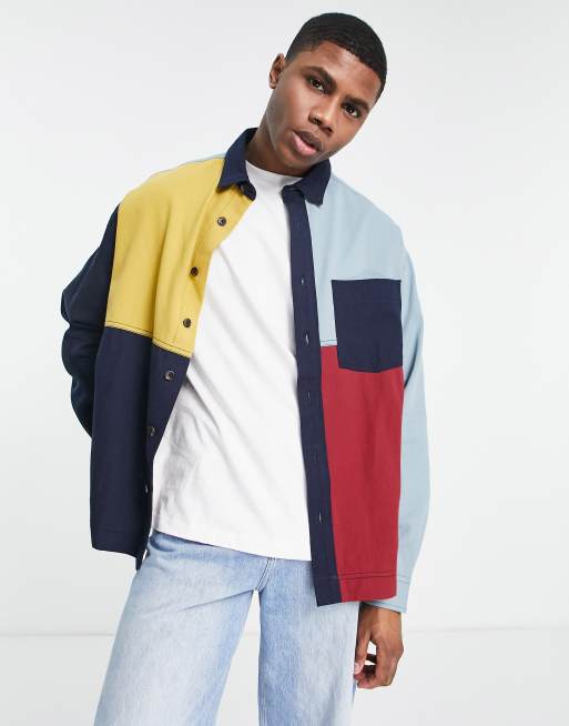 ASOS DESIGN boxy oversized denim shirt in color block
