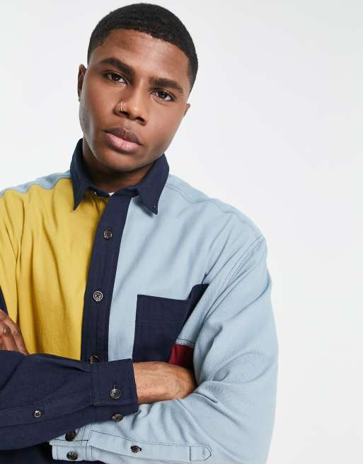 Color block denim hotsell shirt