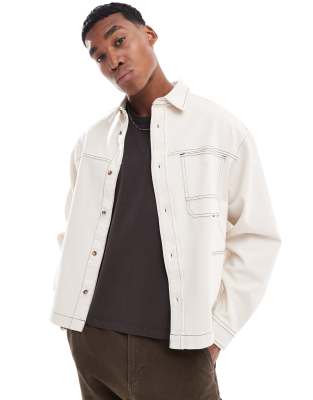 ASOS DESIGN ASOS DESIGN boxy oversized denim shirt in ecru-Neutral