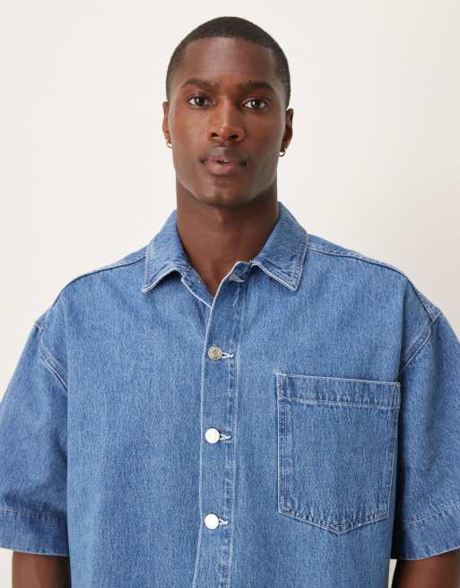 ASOS DESIGN boxy oversized denim shirt in mid wash 
