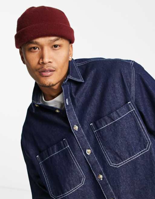 Contrast Stitch Boxy Denim Shirt