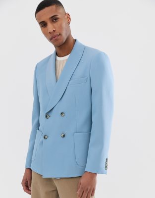 ASOS DESIGN boxy oversized double breasted slim blazer in blue | ASOS